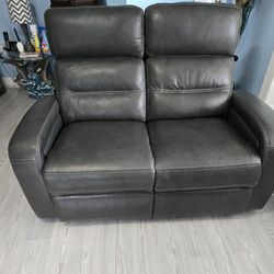 Gray Leather Electric Recliner Loveseat