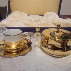 VTG IPA PORCELLANE ESPRESSO Cups w/ Brass Holders, Plates, and Sugar dish Illy Demitasse