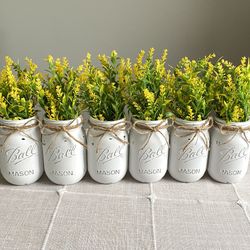 Chalk Painted & Distressed Mason Jar Vases 6 For $32