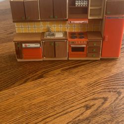 Lot Of 4 Rare Vtg Lundby Dollhouse Kitchen Plastic/Wood Set Stove Sink Fridge & Dishwasher 