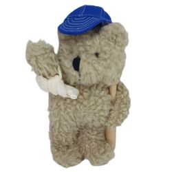 VINTAGE BASEBALL TEDDY BEAR STUFFED PLUSH ANIMAL with Hat and baseball bat