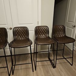 Set Of 4 Leather Bar Stool Chairs