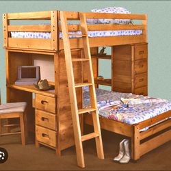 Hardwood Twin Bunk Beds with Desk, Dresser, and Under Bed Drawers