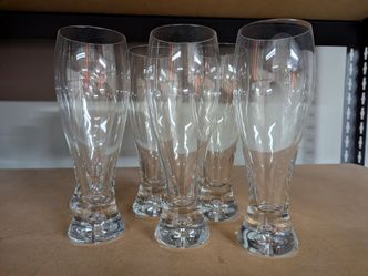 Set of six glass pilsner glasses with bubble base