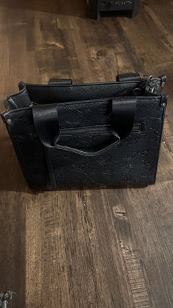 Ed Hardy Black Embossed Leather Tote Handbag