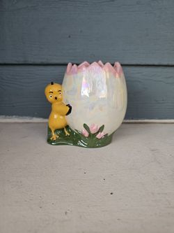 Chick Planter Vase Easter Cracked Egg Chicken Ceramic Pastel Hobbyist Vintage