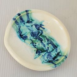 Studio Art Pottery Trinket Tray Cigar Ashtray Nautical Oceanic Signed Soap Dish
