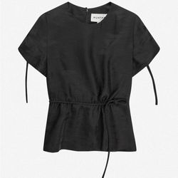 Munthe Black Ruffled Puff Sleeve Drawstring Waist Top Blouse Size 32 (XXS/XS)