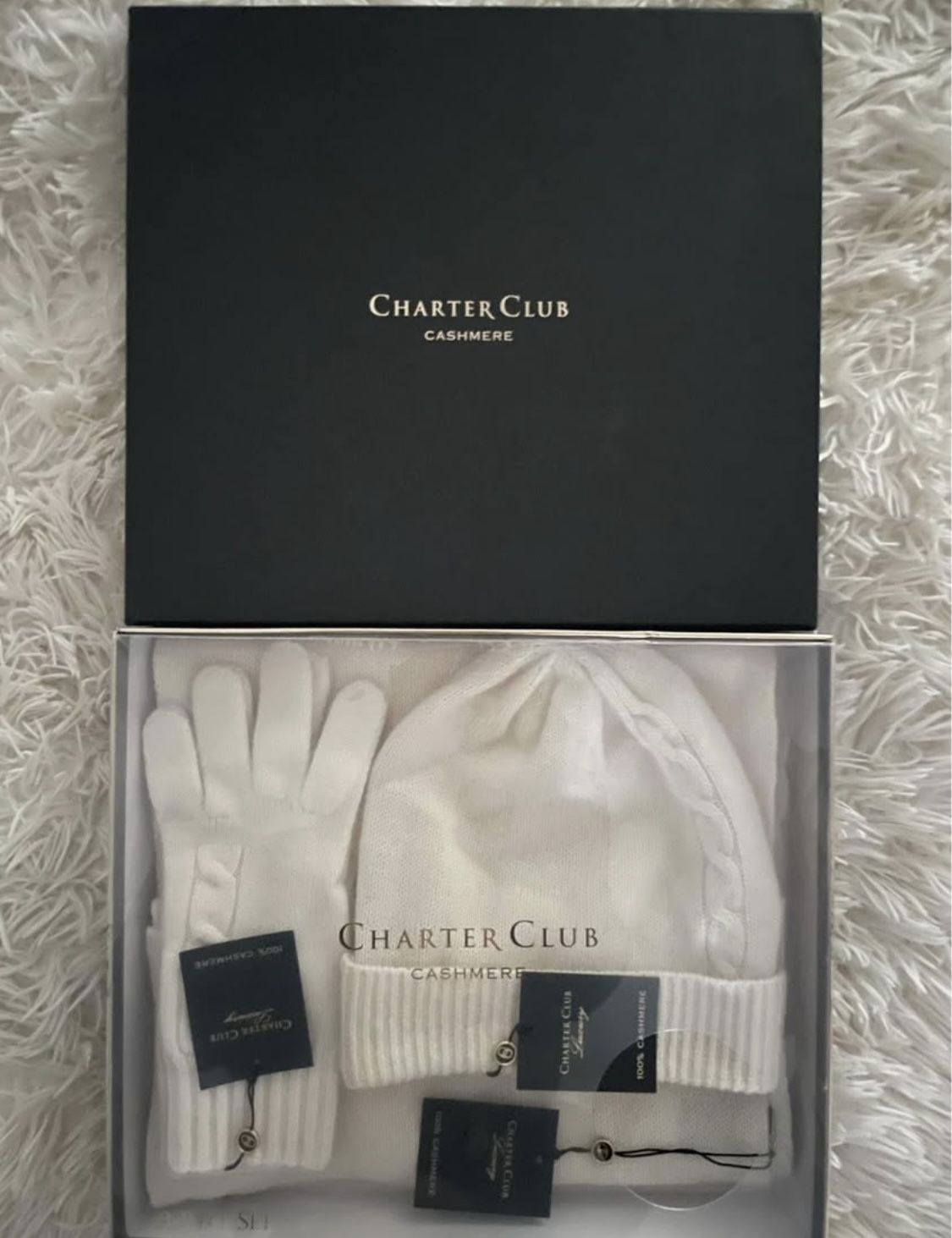 Charter Club cashmere hat/gloves/scarf set