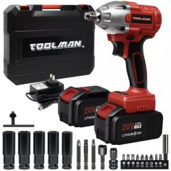 Toolman 20V 2PC Batteries Cordless Impact Wrench brushless with Drill Set 25pcs