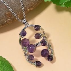 African Amethyst and Purple Austrian Crystal 3.00 ctw Pendant Necklace in Silvertone 20 Inches
