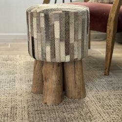 Genuine Cowhide Accent Stool With Chunky Legs 