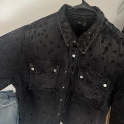 Amiri Floral Crystal Denim Shirt