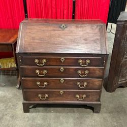 Mid 1800's Flame Mahogany Secretary desk w/ original hardware & brass pulls