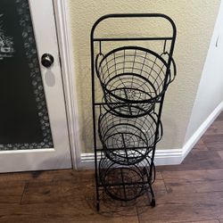 3-Tier Black Metal Wire Basket Stand