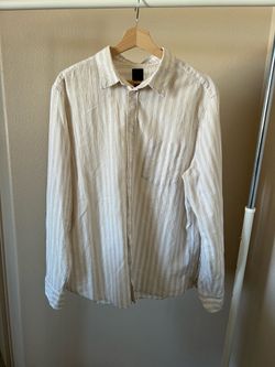 H&M Beige Striped Size Large Linen Cotton Collared Button Up Shirt