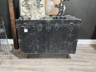 Antique Trunk Metal Black Table Storage