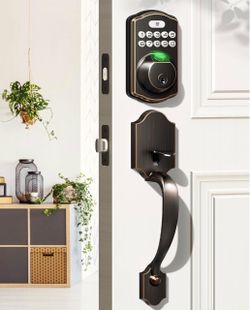 Veise KS02D Fingerprint Deadbolt Lock with Handle Set, Oil Rubbed Bronze