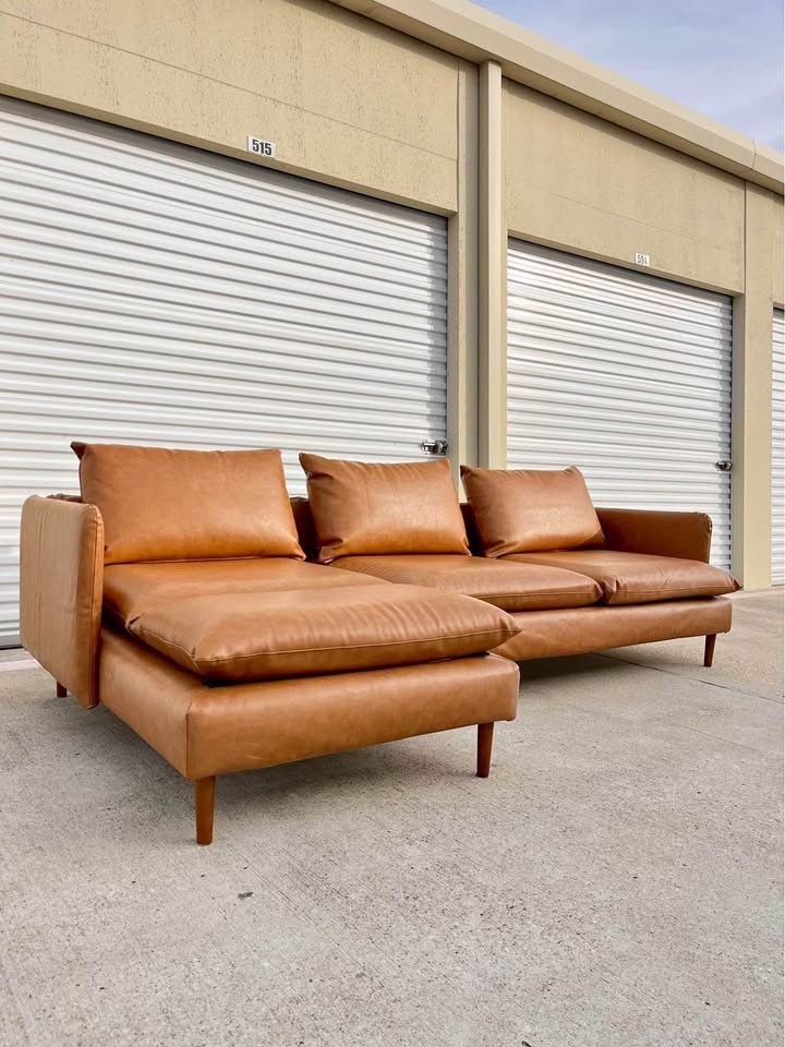 Pure Leather Cloud Cushions Carmel Sectional