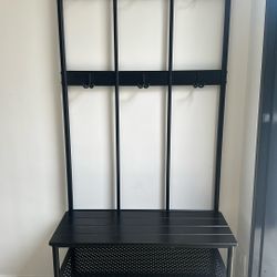 PINNIG Coat rack with shoe storage bench, black