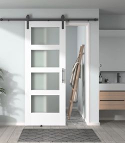 Barn door with frosted glass and hardware included