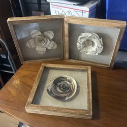 Set of 3 Rustic Framed Paper Flower Art | Music Sheet & Newspaper