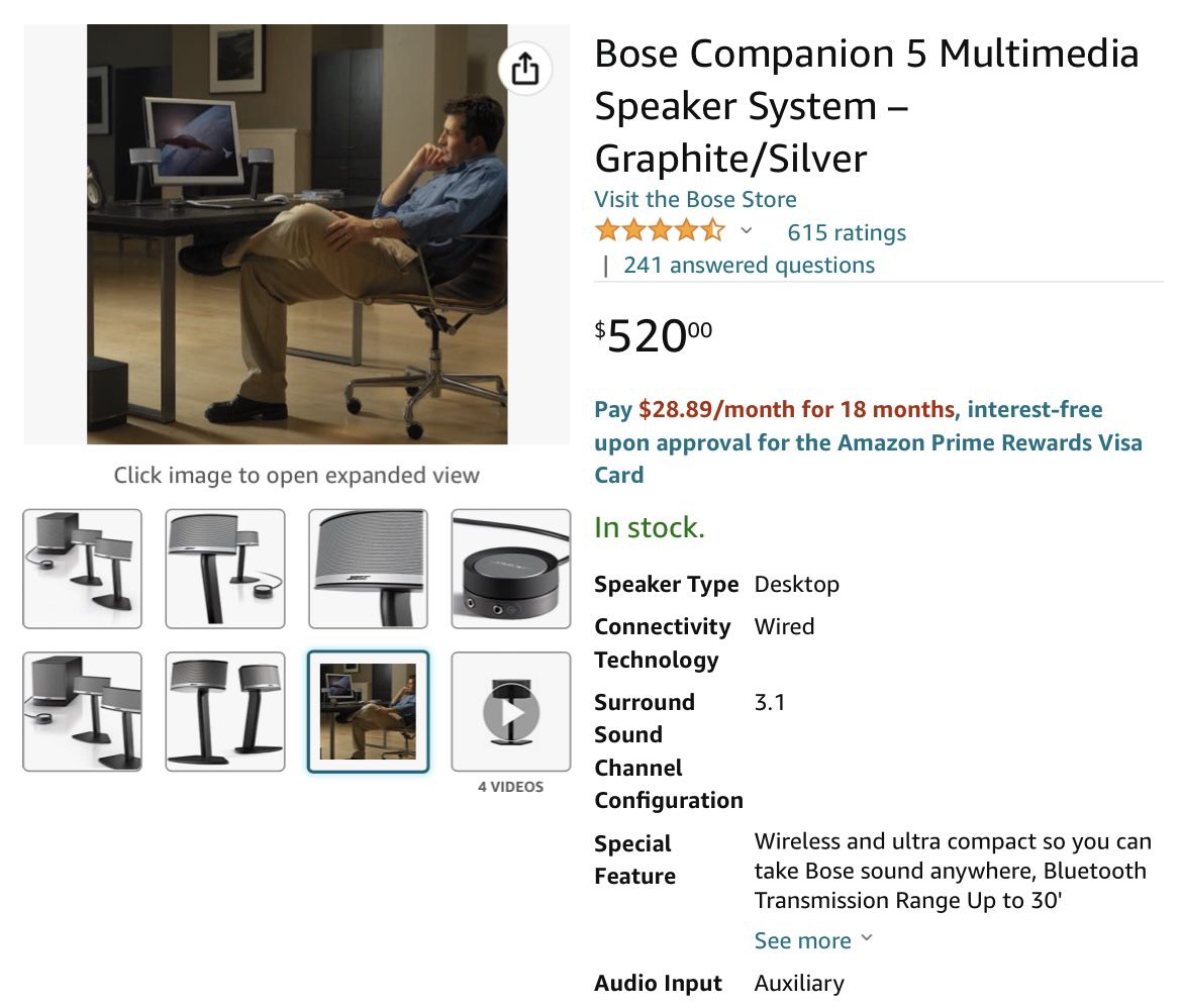Bose Companion 5 Multimedia Speaker System – Graphite/Silver