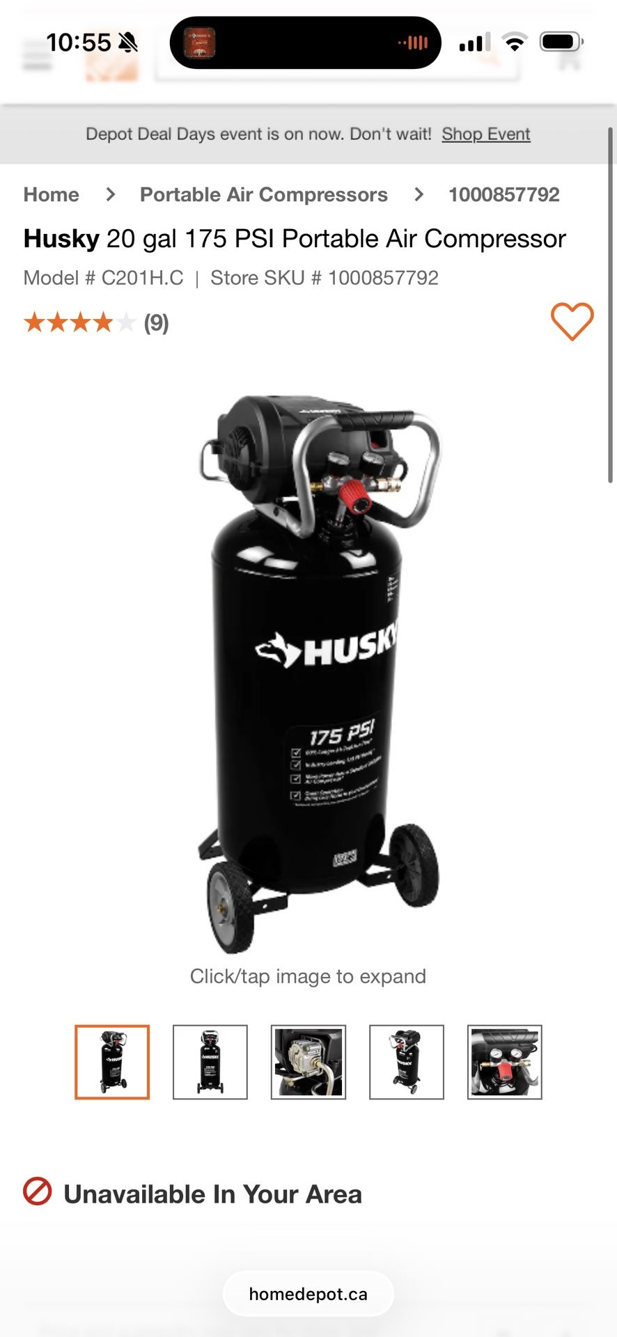 Husky 175 PSI ……. 20 Gal .