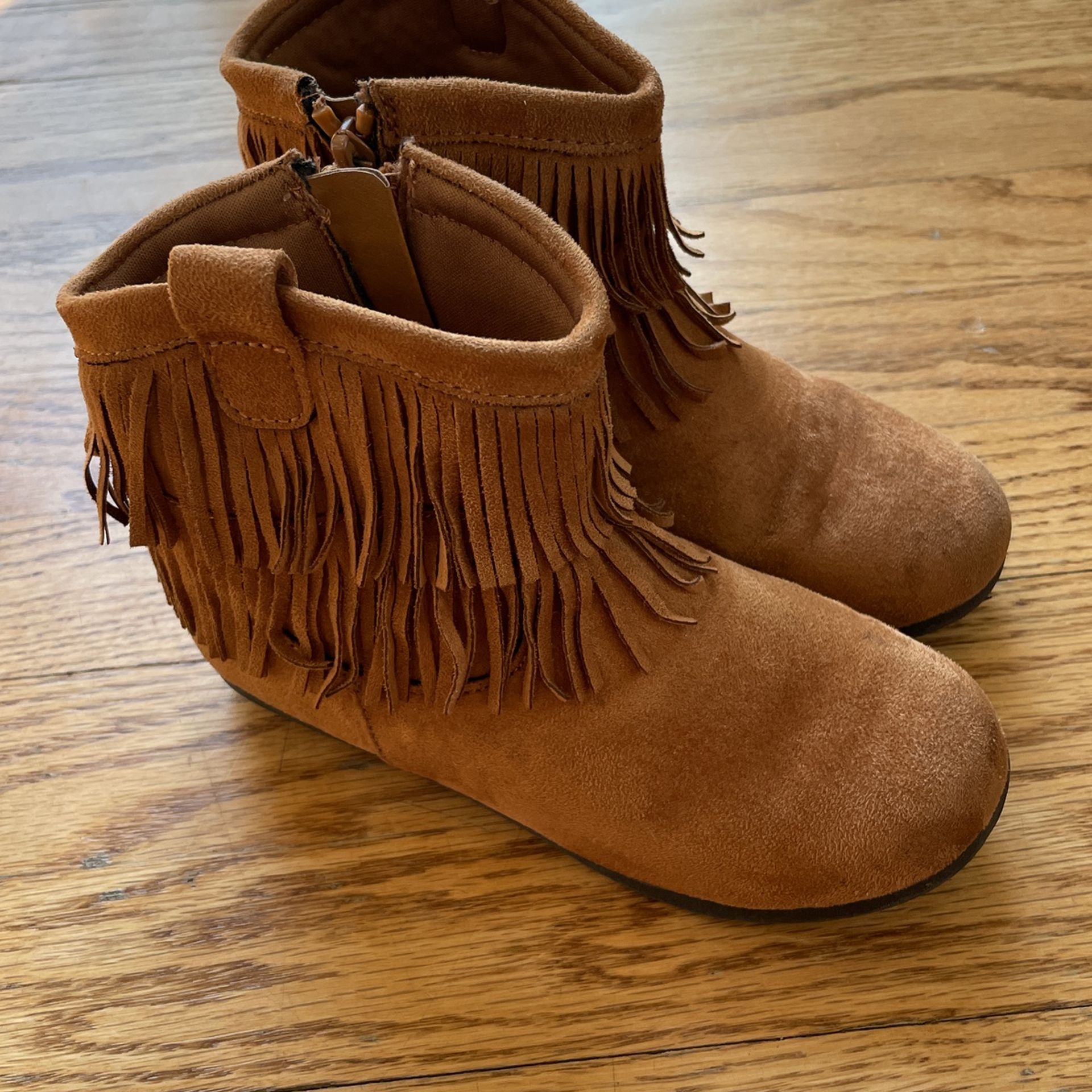 Brown suede fringe boots, girls size 13