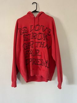 Authentic Supreme “Is Love Stronger Than Fear?” hoodie RED - LARGE