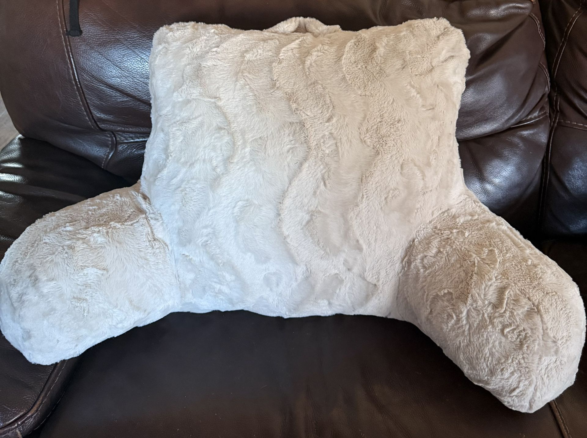 cream faux fur bed rest pillow