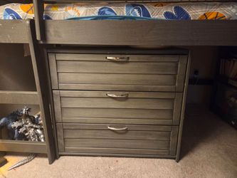Twin loft bed with drawer and bookshelf