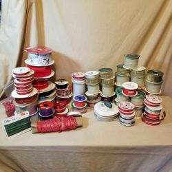 Box Lot 71 Rolls Spools RIBBON Craft Trim Gift Decorative Sewing Christmas Themes Bows Making