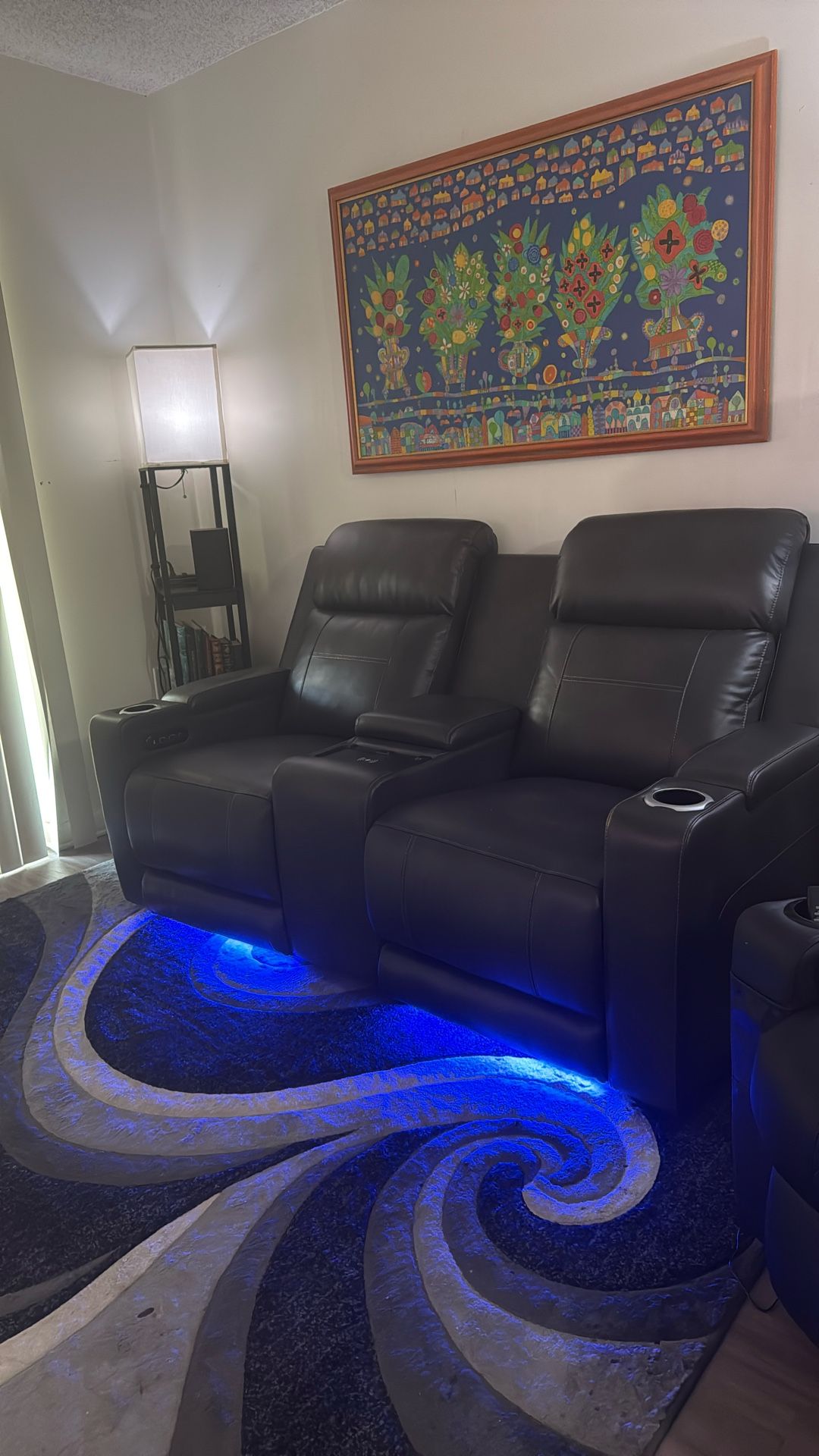 Power Dark gray Leather Loveseat w/ USB and Cupholders.