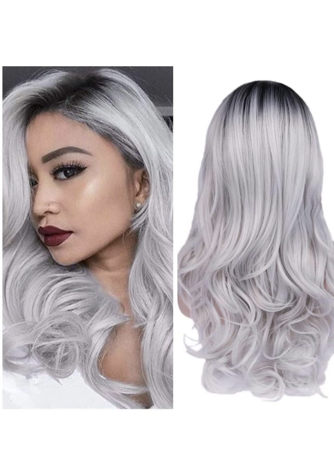 Ombré Grey Silver Synthetic Wig 