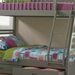 BUNK BEDS Twin Over Full Bunk Bed In Grey FREE MATTRESSES