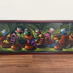 Vibrant Large Framed Folk Art Painting – Colorful Latin American Pottery Scene (Signed Hinojosa, 1995) – Two Matching Pieces Available!