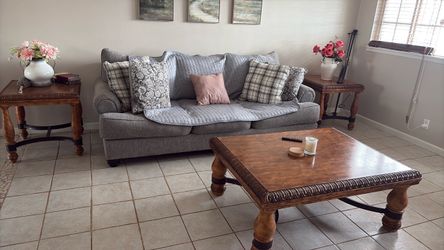 Gray Fabric Sofa with Rolled Arms