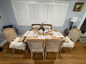 Rustic Wood Dining Table with Metal Accents 4 chairs