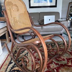 Vintage Thonet Bentwood Rocker, Engraved 'Made in Poland', Antique Classic MCM