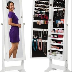 Jewelery Cabinet
White  / Black freestanding  with full length mirror , New
