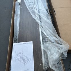 Full Size Bed Frame with Storage Headboard, Industrial Platform Bed with Charging Station and LED Lights, Heavy Duty Metal Slats, No Box Spring Need, 