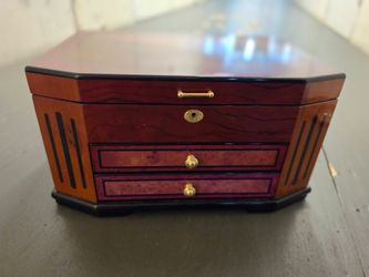 Vintage elegant jewelry chest with cherry wood finish and ebony accents