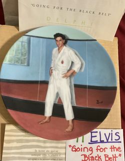 Elvis Presley collection plates, with papers “Going for the Black Belt”