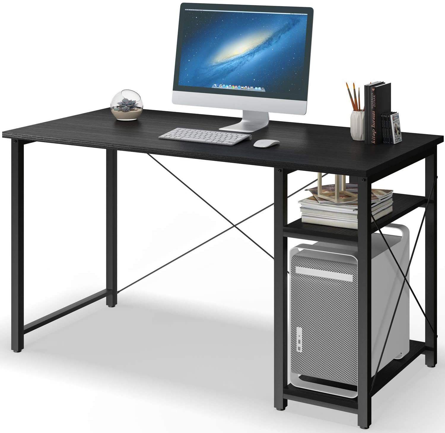 Computer Desk With Shelves Regtangular Office Desk 47 Inches Black