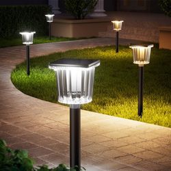 6 Pack Bright LED Solar Lights with Two Light Modes Warm or Cool White, IP65 Waterproof