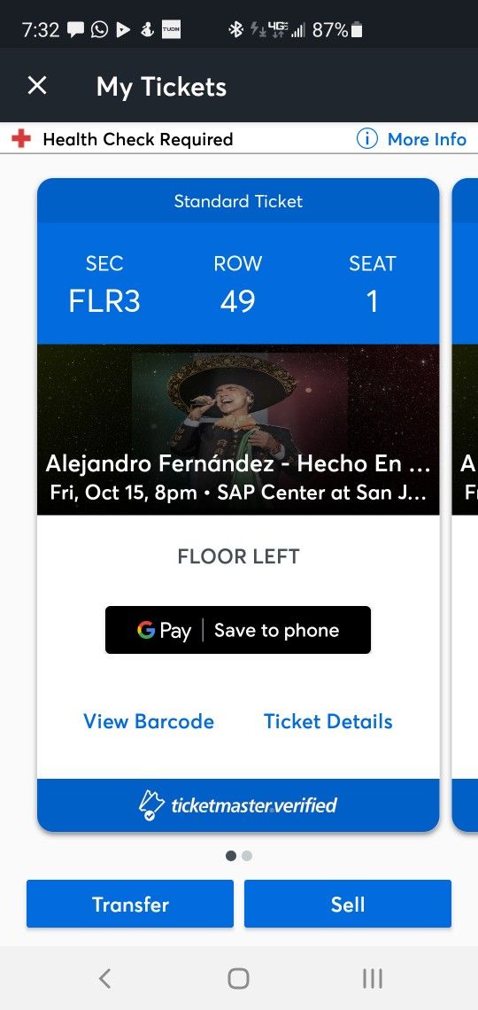 2 Tickets De Alejandro Fernandez Para Hoy..