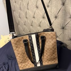 Coach Graham Structured Tote In Signature Canvas With Varsity Stripe