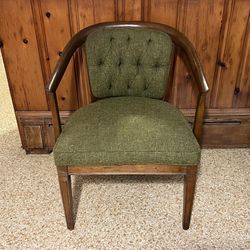 Vintage Rare MCM Shelby Williams Industries Green & Brown Wooden Felt Arm Chair