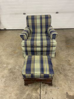 Plaid chair and ottoman